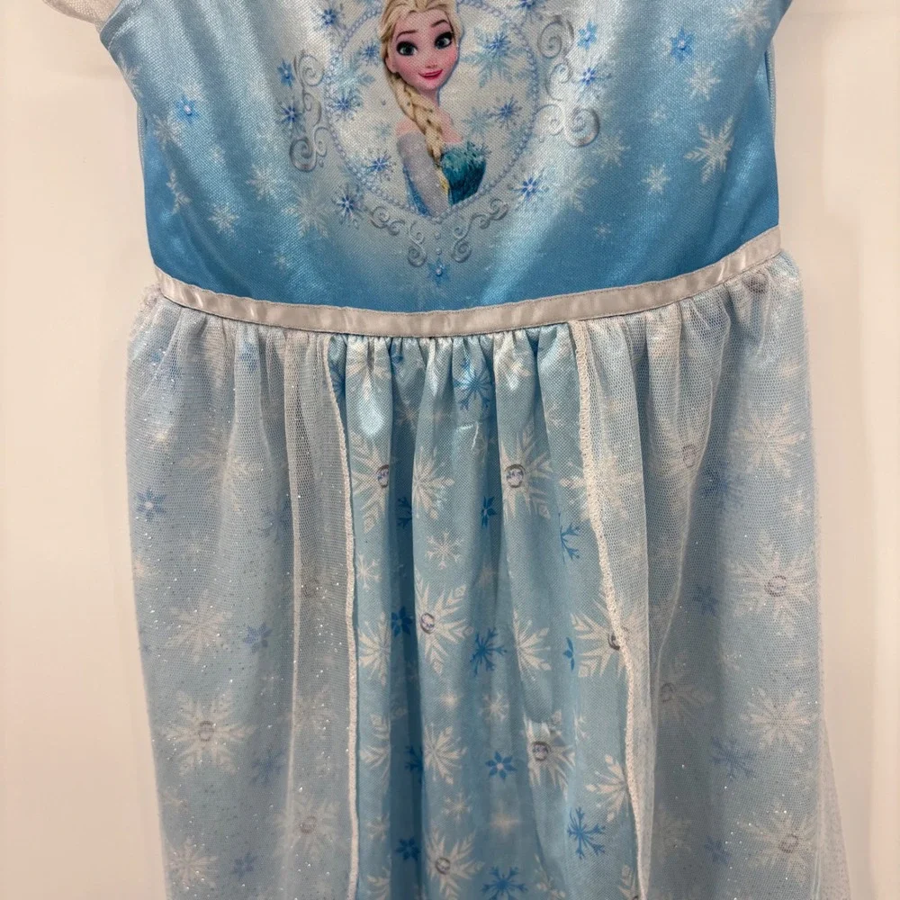 Disney Frozen Elsa Nightgown Kids 4T Blue Snowflake Princess Gown Sleepwear Cute